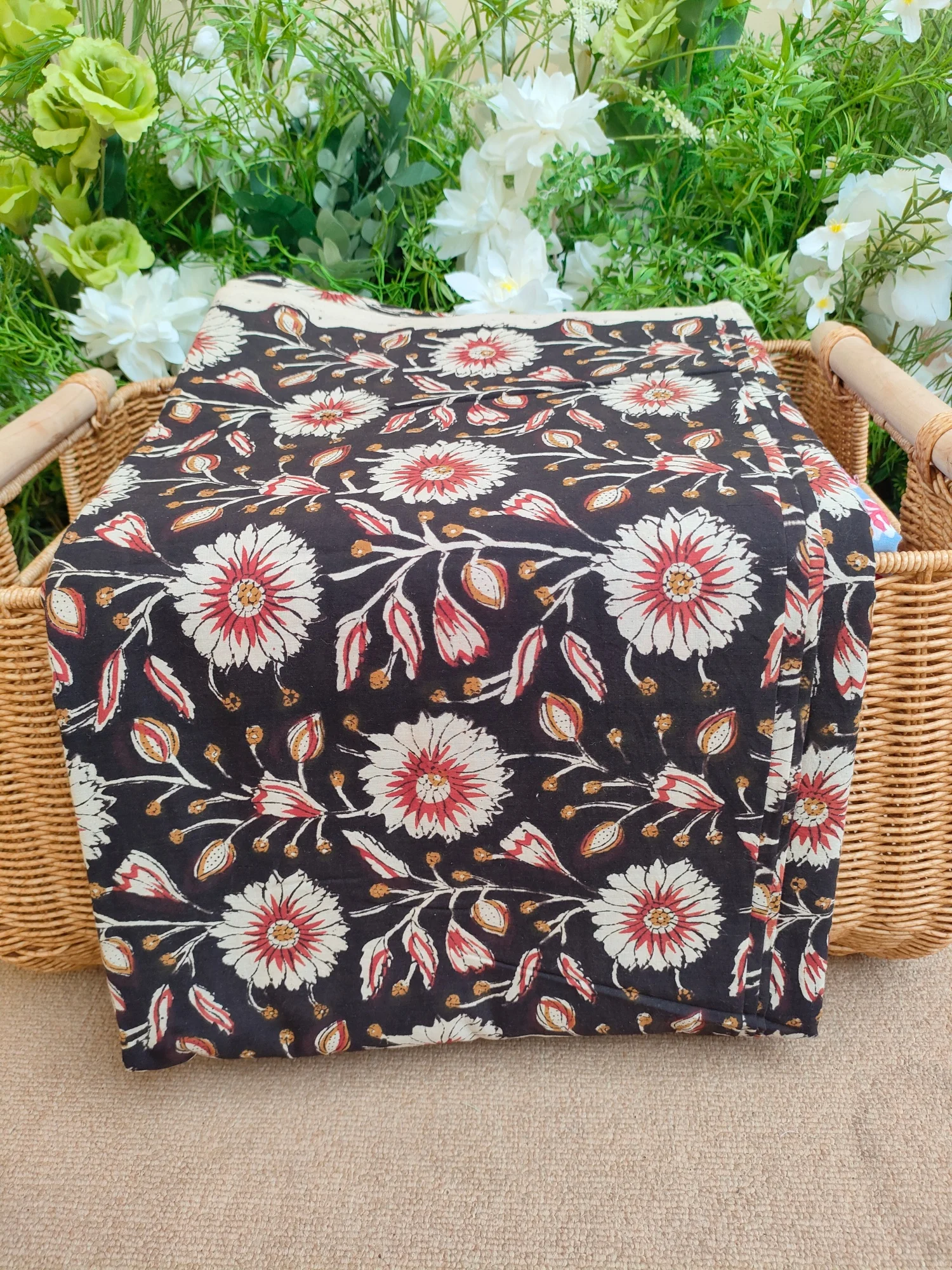 

India Block Bagru Print Floral 100% Cotton EC-Friendly For Sewing Cloth Dresses Skirt Kids Designer Cotton Fabric