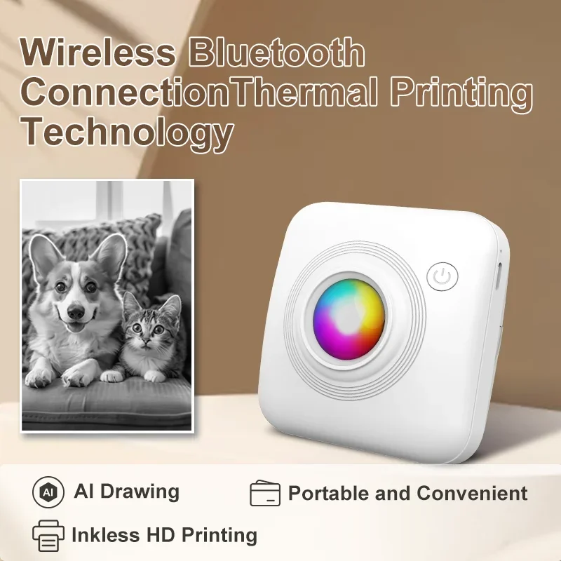 Wireless Mini thermal printer Bluetooth portable sticker printer 200dpi Photo printing tags memo compatible with iOS and Android