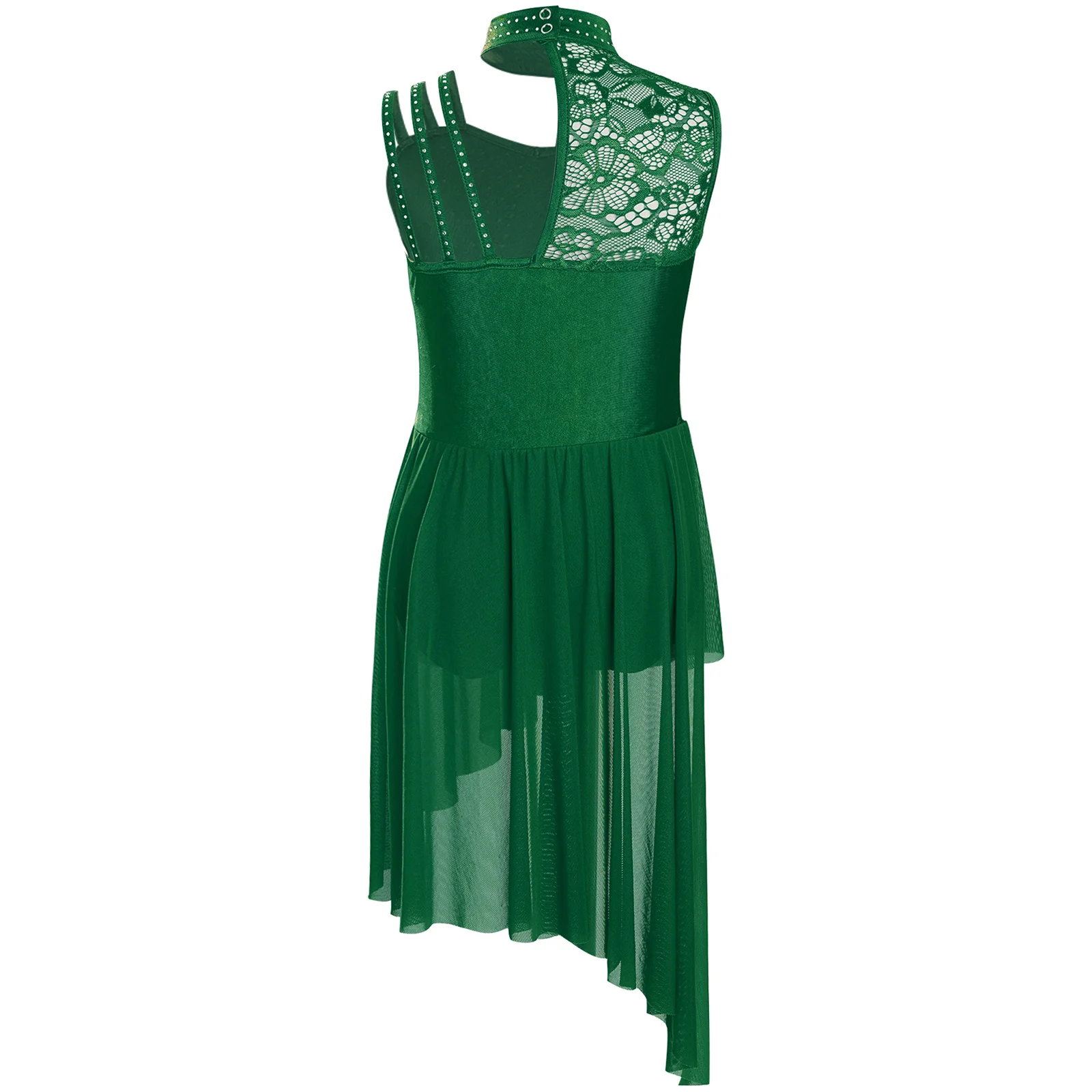 キッズガールズ光沢のあるラインストーンバレエジャージーレオタードドレス体操芸術フィギュアスケート叙情的なダンスパフォーマンス衣装