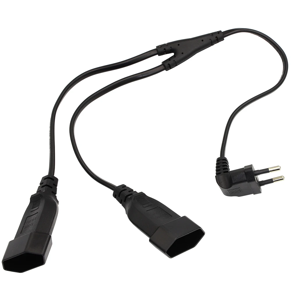 

50cm EU CEE7/16 90 Degree Male to Female Dual Output,2 Ways Outlet Extension Cord European 2 Prong M/F Power Splitter Cable