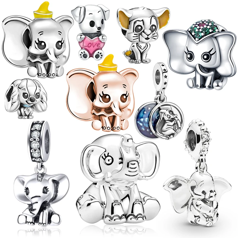 Disney Anime Dumbo Beads for Jewelry Making Fit Pandora Simba Little Flying Elephant Pendant Charms Bracelet Women Girls Bangles