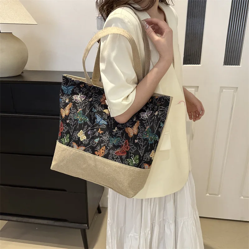 Large Size Beach Bag Fashion Folding Women Handbag Sea Tote Shoulder Bags Ladies Casual Flower Printing Shopping Bags Summer New