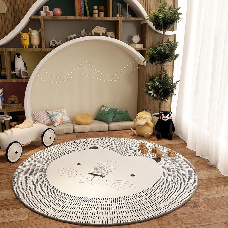 Nordic Style Lounge Carpet Cartoon Round Rugs for Bedroom Fluffy Soft Bedside Mat Thick Plush Living Room Decoration Animal Rug