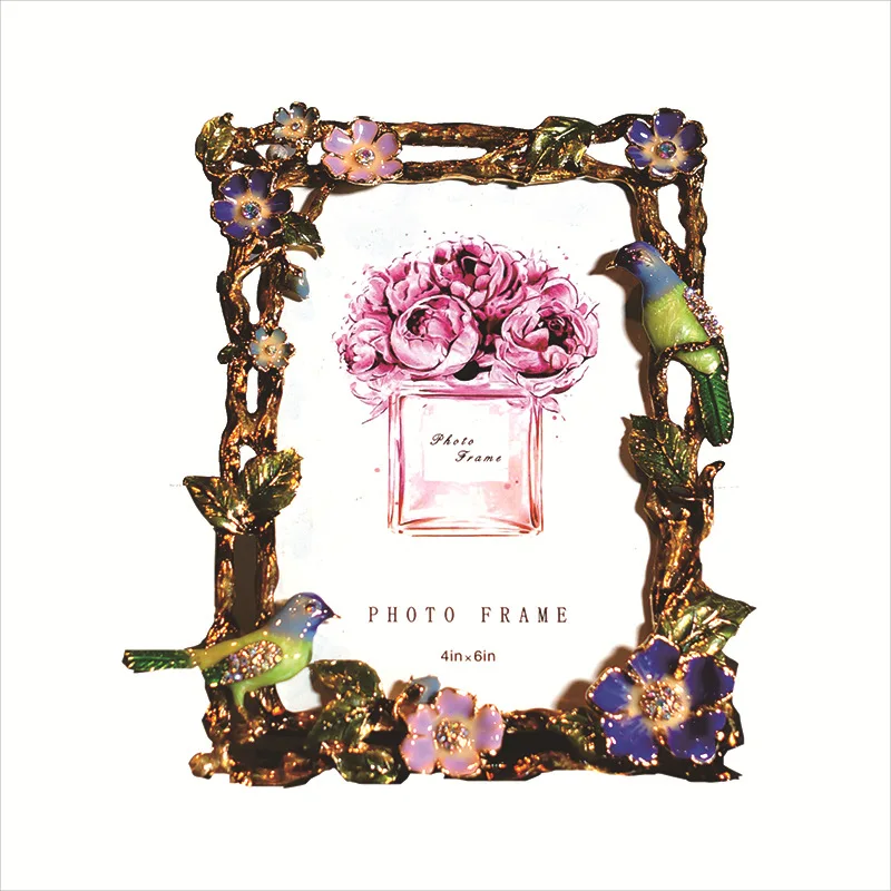 

European Style Flower Bird Photo Frame, Creative Enamel Colored Metal Picture Frame
