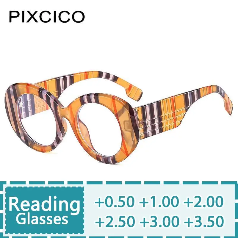 

R57056 Vintage Stripe Reading Glasses Dioptric +0.5~+4.00 Lady Fashion Round Retro Presbyopic Eyeglass Optical Clear Eyewear