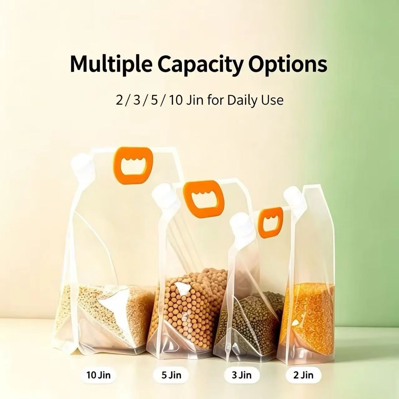 Large Capacity Multi-Grain Storage Bag with Handle Transparent Rice Bag Straight Mouth Kitchen Organization Sub-Pack Visible