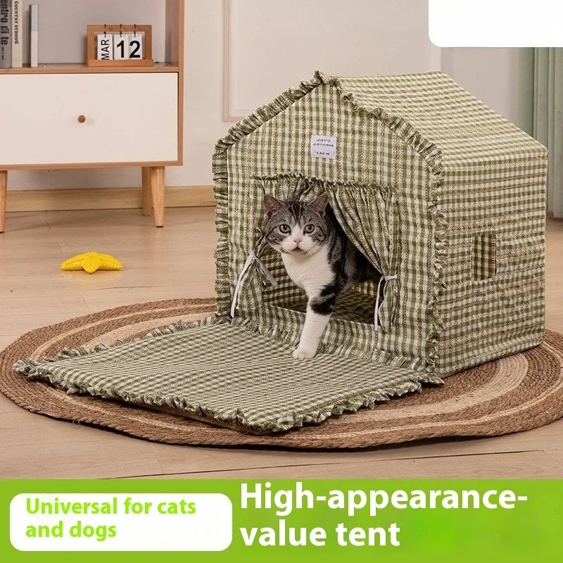 

New Indoor Tent Pet Bed Ruffled Cat and Dog Villa Good-looking Four Seasons Universal Puppy House Bed Accessories