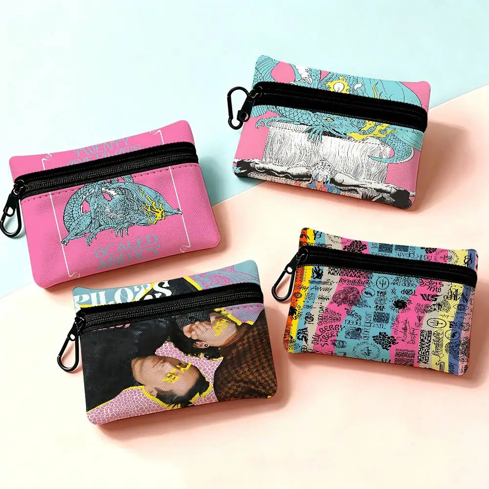 T-Twenty One Pilots Lightweight Oxford Fabric Coin Purse With Black Carabiner Hook Card Holder Earphone Storage Pouch