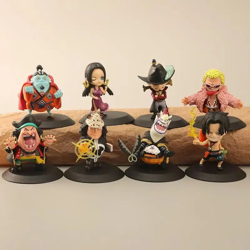 ฟิกเกอร์อนิเมะวันพีซ 8 ตัว โมเดลตุ๊กตาของเล่นน่ารัก ลูฟี่ โอค่า ชิจิบุไค เอซ โบอา แฮนค็อก จินเบ ของสะสม