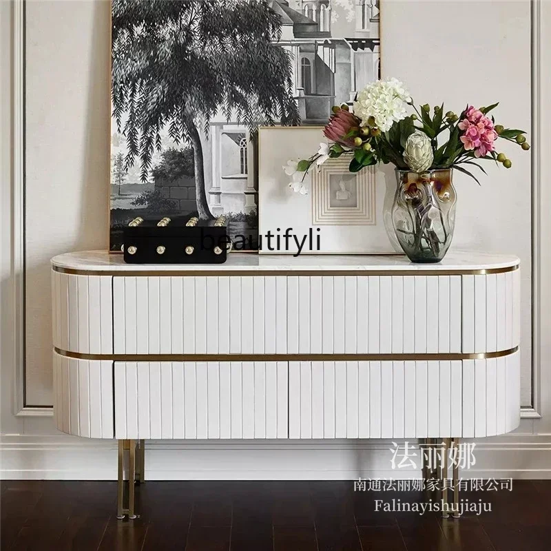 

American light luxury porch cabinet entry solid wood foyer cabinet modern simple stainless steel decorative cabinet