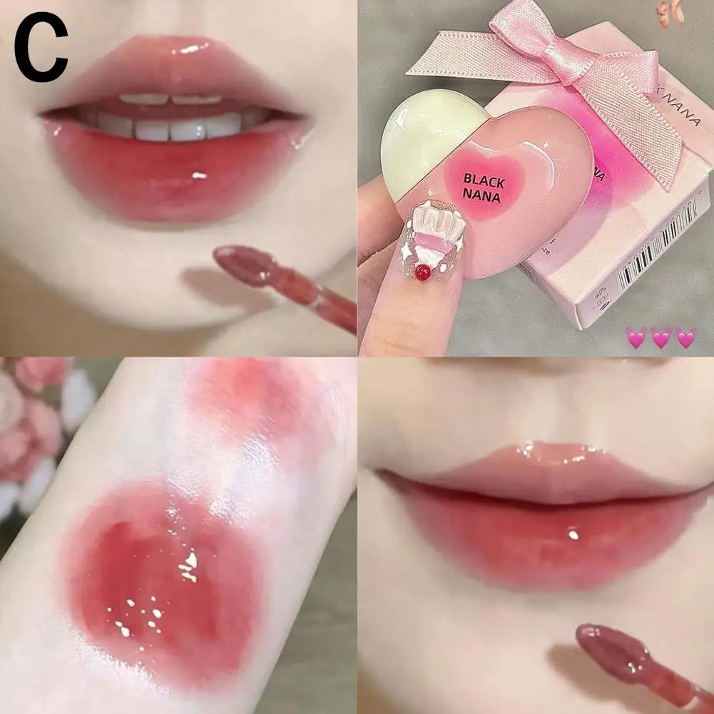 Niedliche herzförmige Spiegel Lip gloss getönte feuchtigkeit spendende Lippenstift Mädchen Glas rot Erdbeer Wasser Lippen pudding Kosmetik öl v1m1