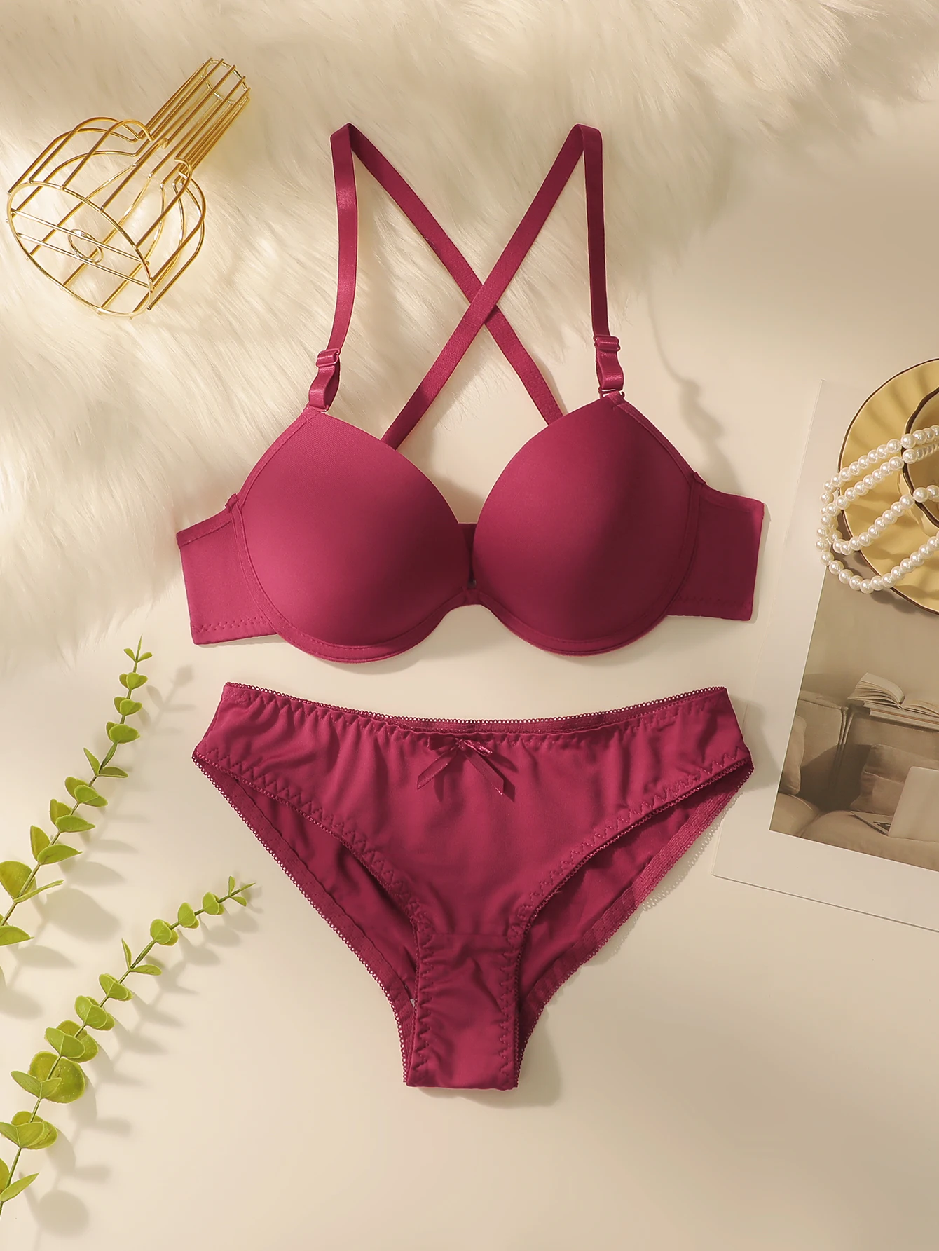 Red Push Up Bra and Panty Set with Padded Underwire set Lingerie for Women - Sexy Balcony Style Underwear Set  ﻿A2122