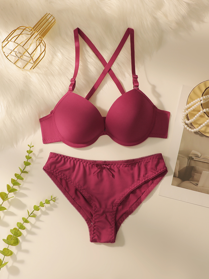  Red Push Up Bra and Panty Set with Padded Underwire set Lingerie for Women - Sexy Balcony Style Underwear Set  ﻿A2122 