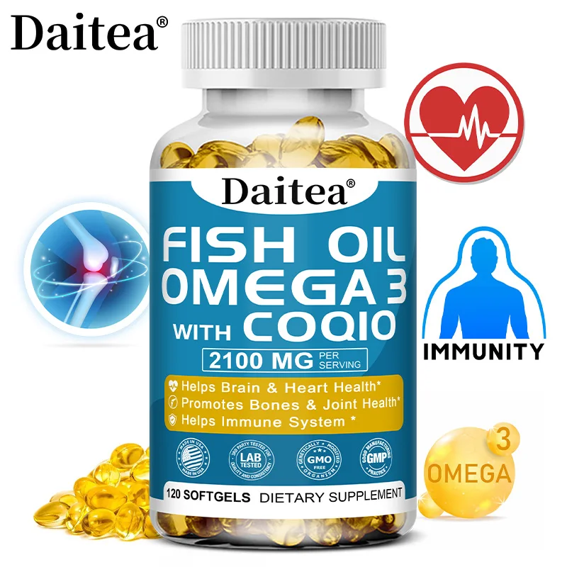 

Omega 3 Fish Oil Capsules - Triple Strength 2100 Mg EPA & DHA - Promote Brain Heart Health, Antioxidant Support, Helps Immune Cognitive Function