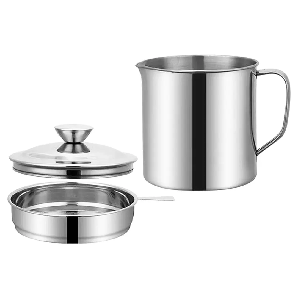 

Stainless Steel Grease Container With Storage Pot For Bacon Fat Filtered Oil Jug Kitchen Drip Storage Can Fine Mesh Strainer Oil
