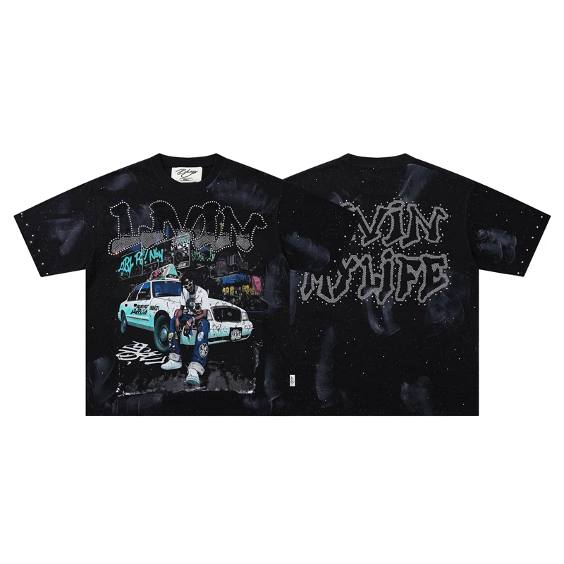 Retro Washed Black BKYS Short Sleeved New Hip Hop Brand Glitter Letter Printed Men's Women's T-shirts