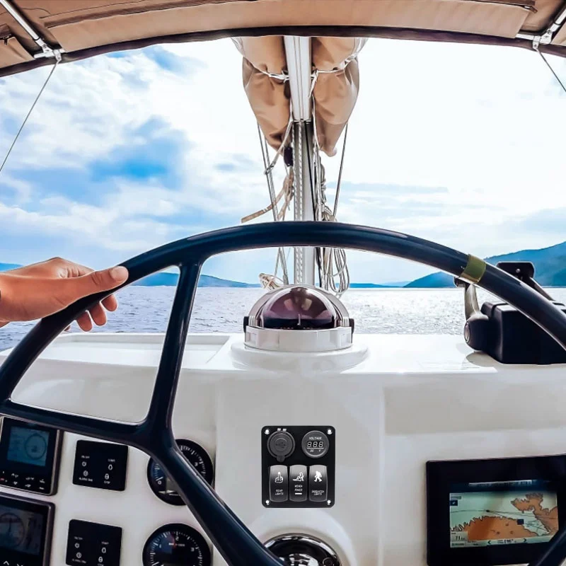 3 Gang Rocker Switch Panel USB Charger LED Voltmeter Sasquatch Lights Wench Power Rear Lights Switch On Off Aluminum Waterproof