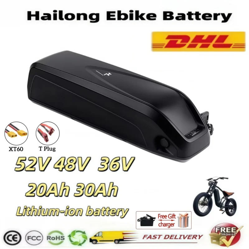 

Hailong Lithium Battery 36V 48V 52V 20Ah 30Ah Compatible with Bafang BBS02 BBS03 BBSHD