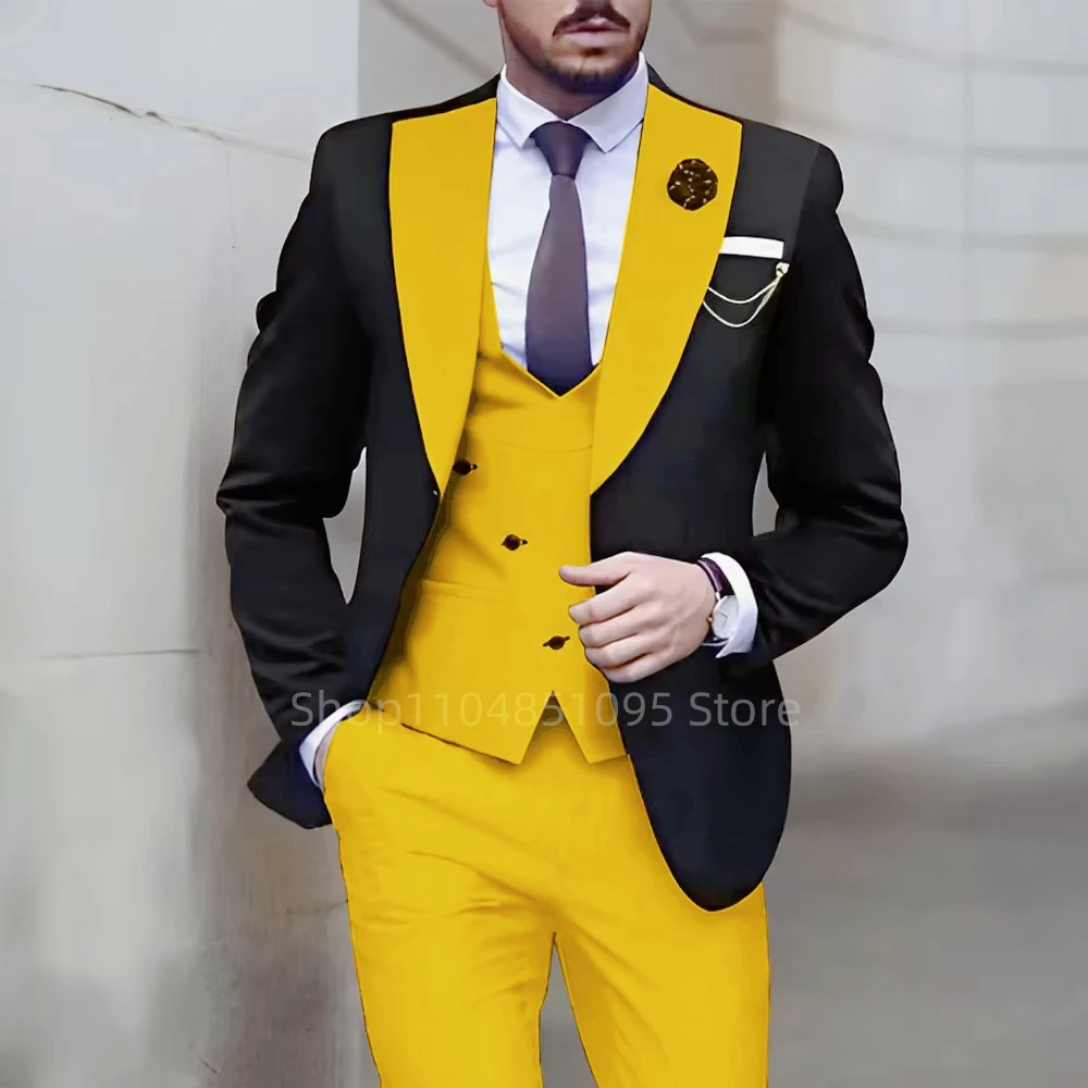 新スタイル3ピースメンズスーツ ファッション スリムフィット ブレザー ベスト パンツセット フォーマル ビジネス ウェディング タキシード メンズ エレガントな男性服