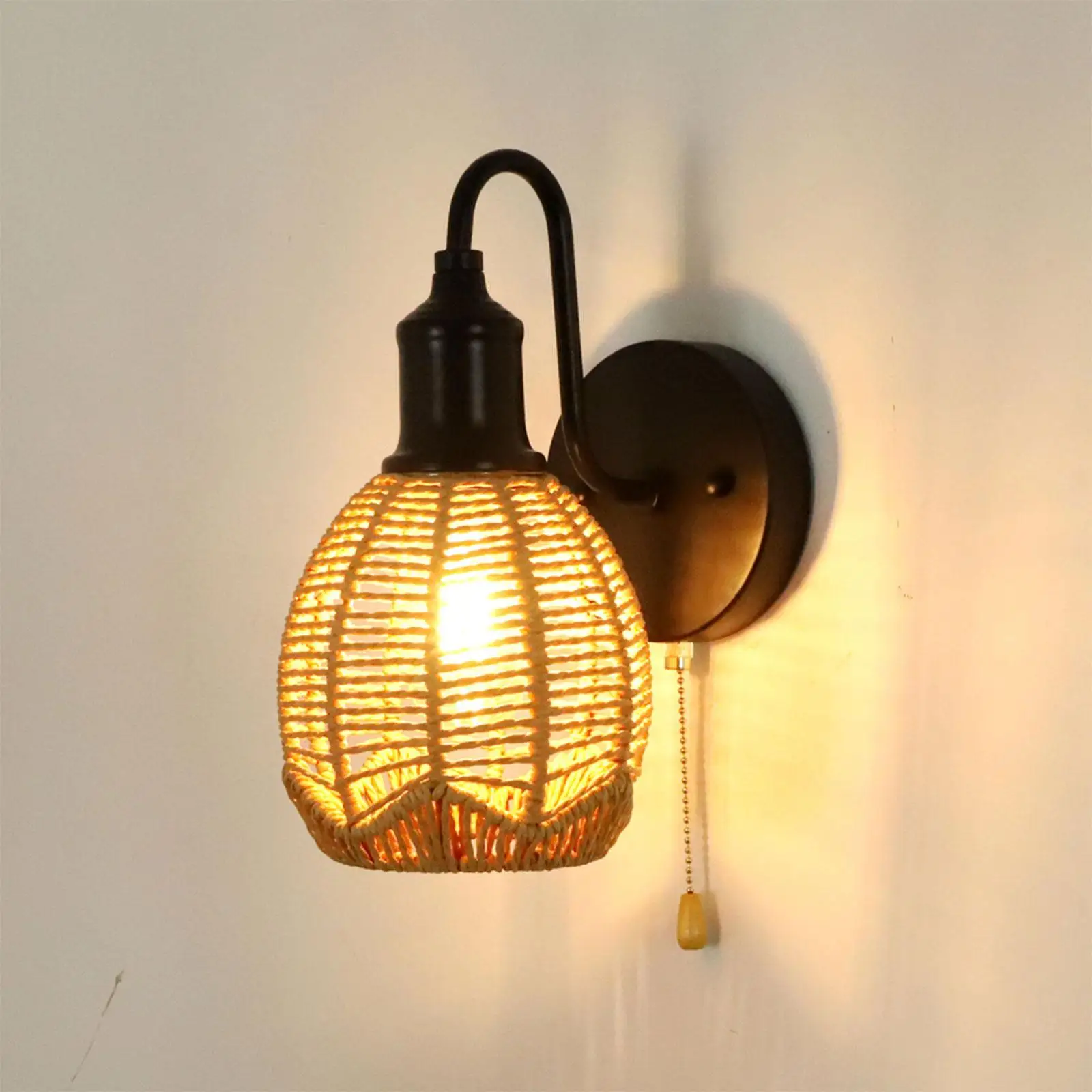 Wall Lamp E26 Bathroom with Switch Home Rope Woven Wall Sconce Light Fixture