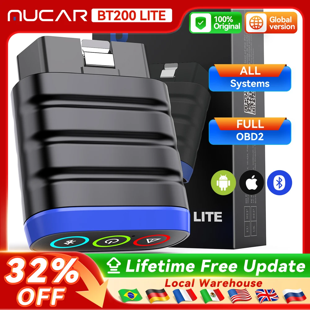 

MUCAR BT200 LITE Auto OBD2 Bluetooth Scanner Full Systems Diagnostic Lifetime Free Automotive Diagnosis Scan Tools Code Reader