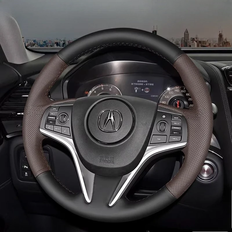 

Hand-Stitched Dark brown genuine leather car Steering Wheel Cover For Acura CDX 2016-2021 Auto parts