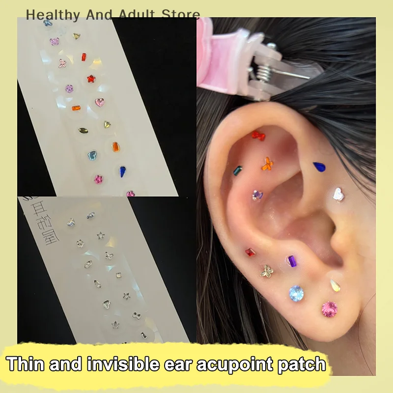 Fashion Bowknot Colorful Rhinestone Pearls Ear Point Stickers Ear Pressure Stick Acupuncture Auricular Ear Stickers Massage Tool