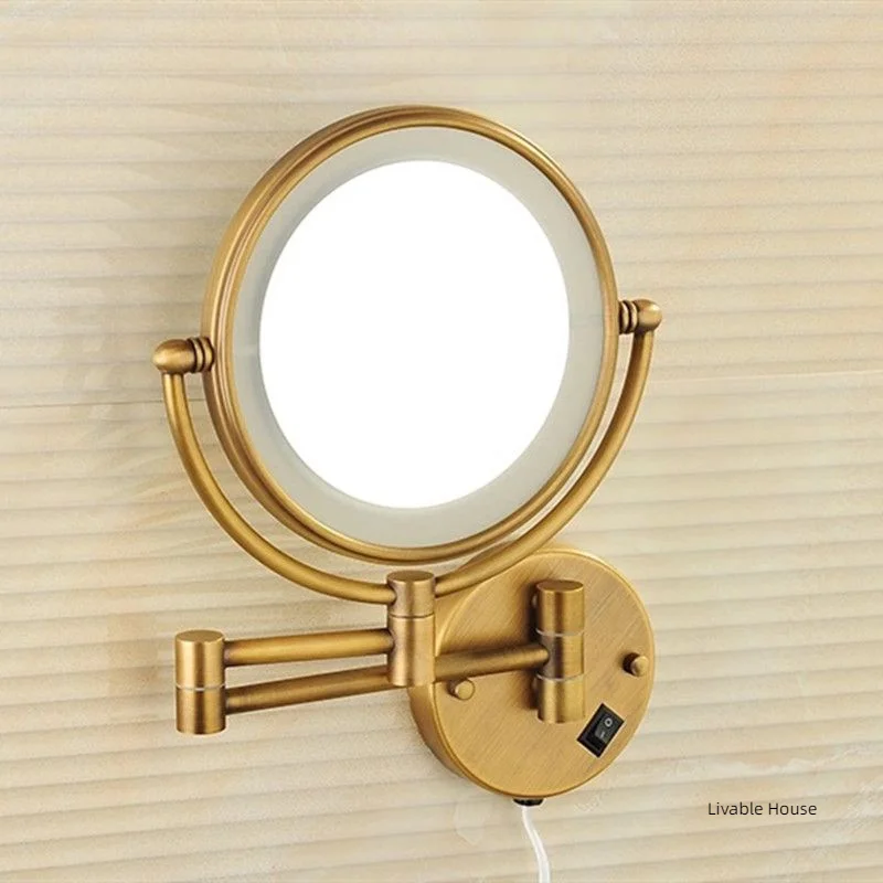 Golden Makeup Mirror 8 Inch Led Bathroom Mirror Light Folding Makeup Magnify Mirror 3 X Magnification 2-face Bath Mirrors