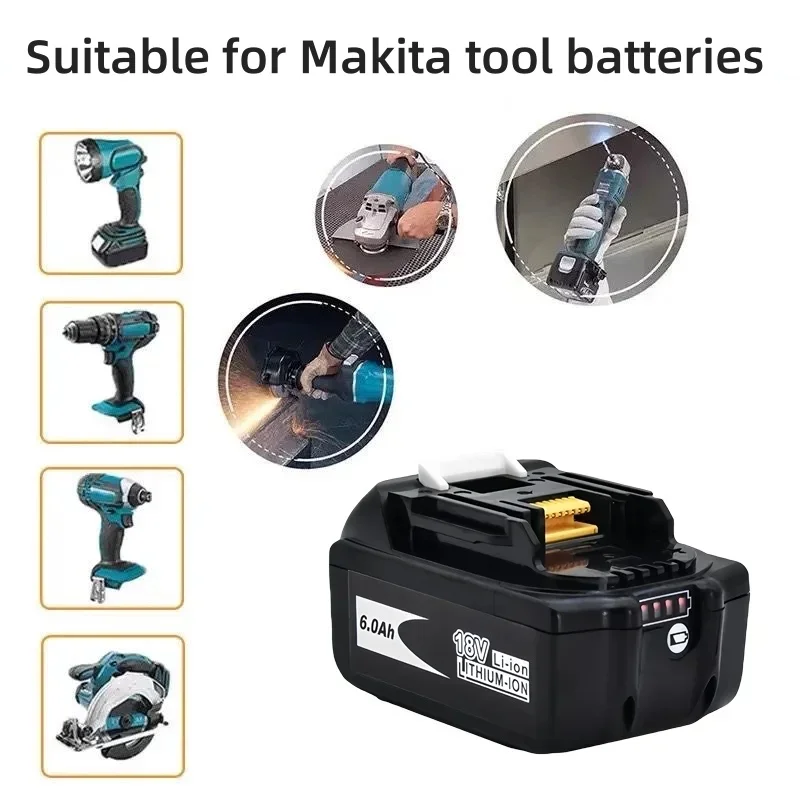 สำหรับ Makita แบตเตอรี่เครื่องมือชาร์จไฟ18V 6000mAh พร้อมไฟ LED Li-ion เปลี่ยน BL1850 BL1860 BL1860B LXT + ที่ชาร์จ4A