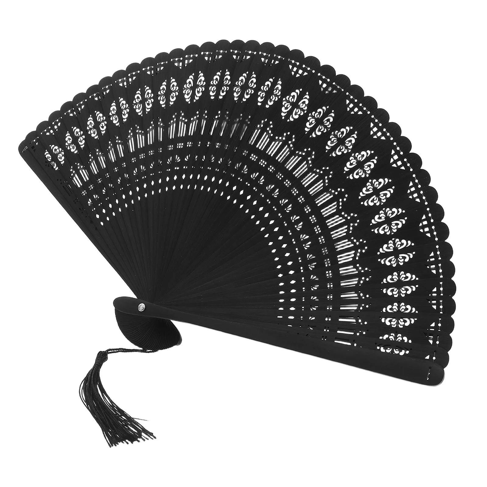 

Black Bamboo Folding Fan Hollowed Out Chinese Handheld for Dance Performance Vintage Decorative Accordion Fan for Cultural