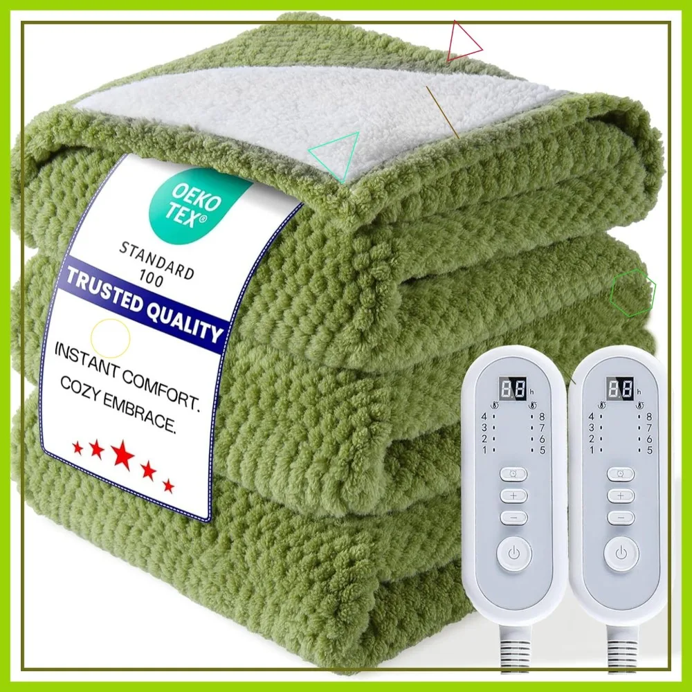 

Электрическое одеяло с подогревом размера Queen, 84 x 90 дюймов, быстрый нагрев, шерпа, двойное управление, 8 уровней нагрева и автоматическое отключение