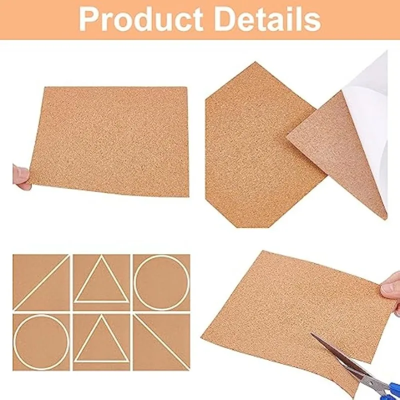 8 Pack Self-Adhesive Cork Sheets 1mm Thick A4 Rectangle Insulation Cork Backing Sheets for Coaster, Wall Decoration, Halloween