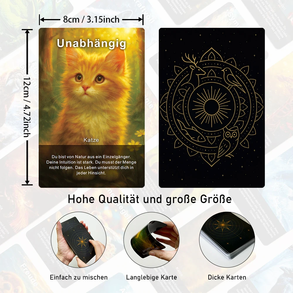 سطح بطاقات أوراكل الألمانية، بطاقة حيوانات الروح، لعبة قراءة الطالع العرافة، ألعاب الورق، هدايا اليقظة الذهنية، 12*8 سم، 48 بطاقة