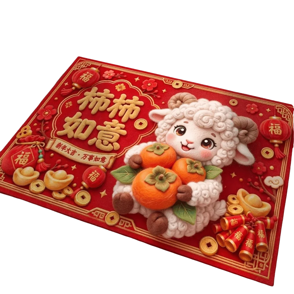 Soft Cartoon Zodiac Goat Floor Mat Anti Slip Quick Dry Year of The Sheep Mat 2D Flat Print Blessing Words Sheep Foot Pad