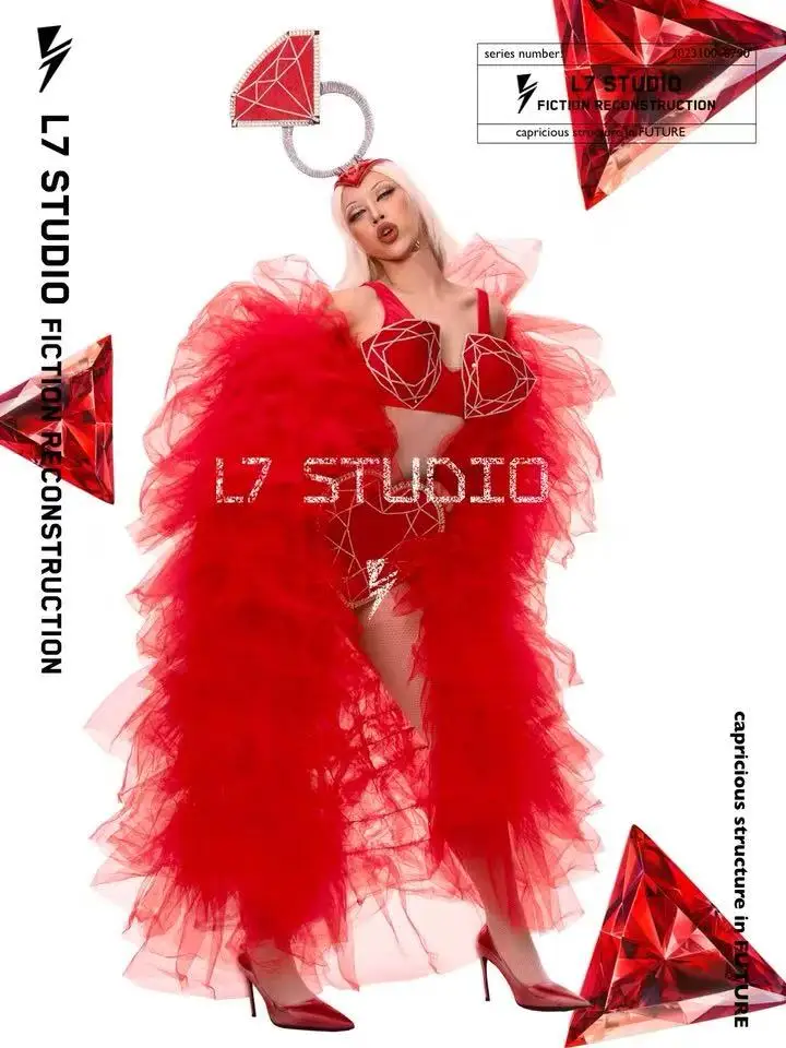 Cape Rouge Vintage diamant Moulin, robe de spectacle Gogo, vêtements de noël pour la saint-valentin, spectacle sur scène de chanteur, vêtements de fête de danse