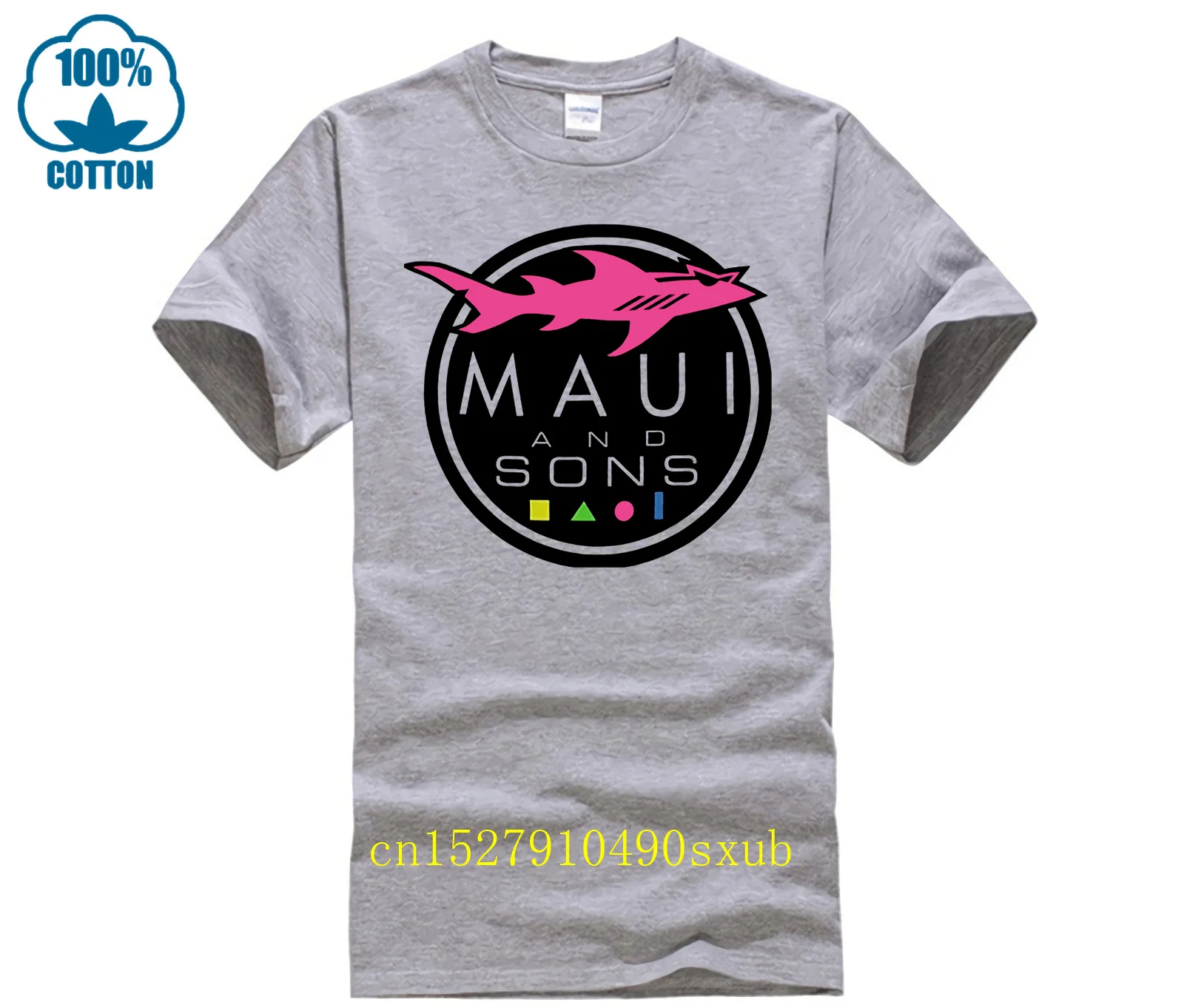 Maui And Sons Shark Logo Fashion Men Women Summer 100% Cotton Black Tees Male Newest Top Popular Normal  Shirts Unisex