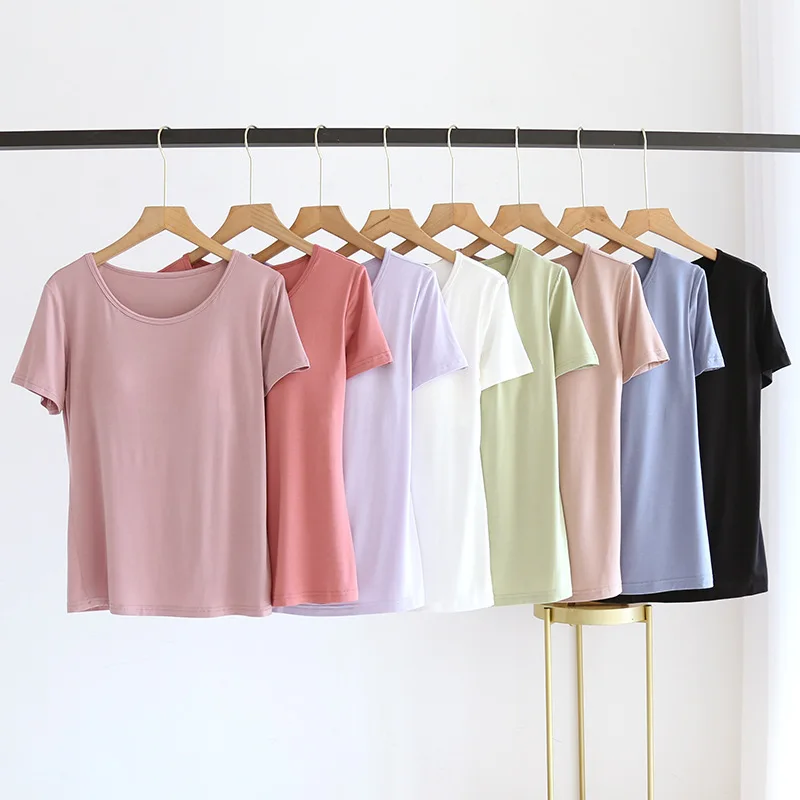 

Modal Chest Pad ort Sve Tirt for Women Thin Base Trendy Home Clothes Eight Sve Bell Sve Mid-aged And ly Sui...
