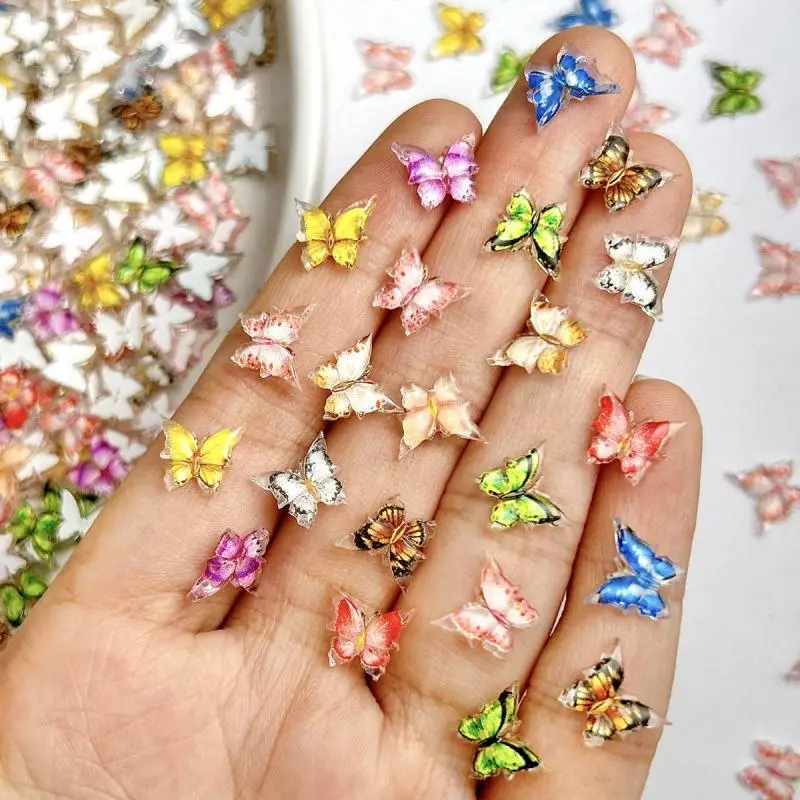 Transparent Painted Resin Butterfly Nail Charms New Simulated Colorful Butterfly Nail Art Decorations for Making DIY Manicure