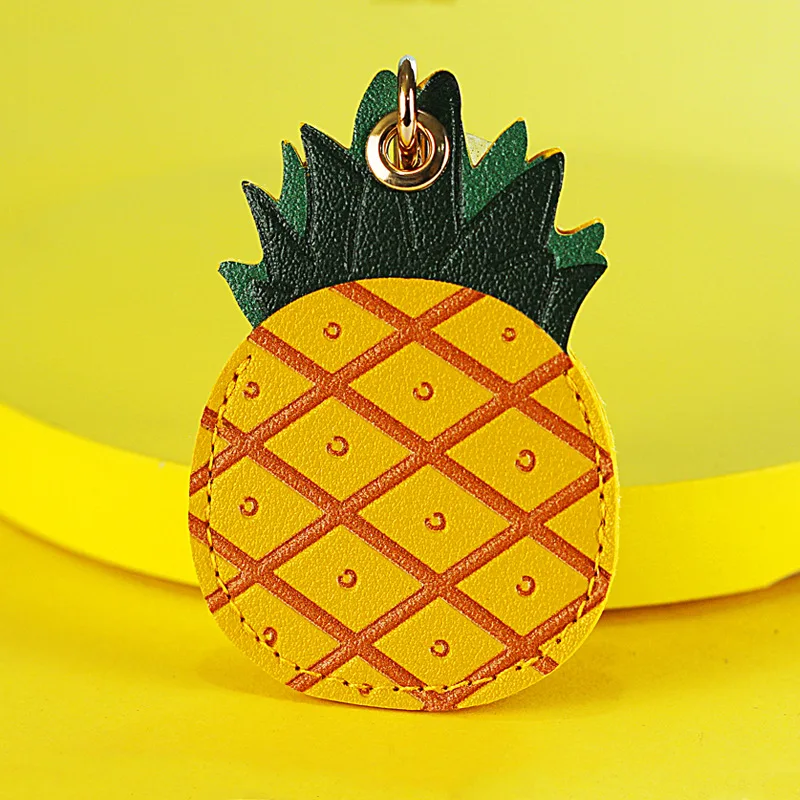 Cute Leather Fruit Green Leaf Series Protective Cover Access Card Car Keychain Bag Hanging Accessories