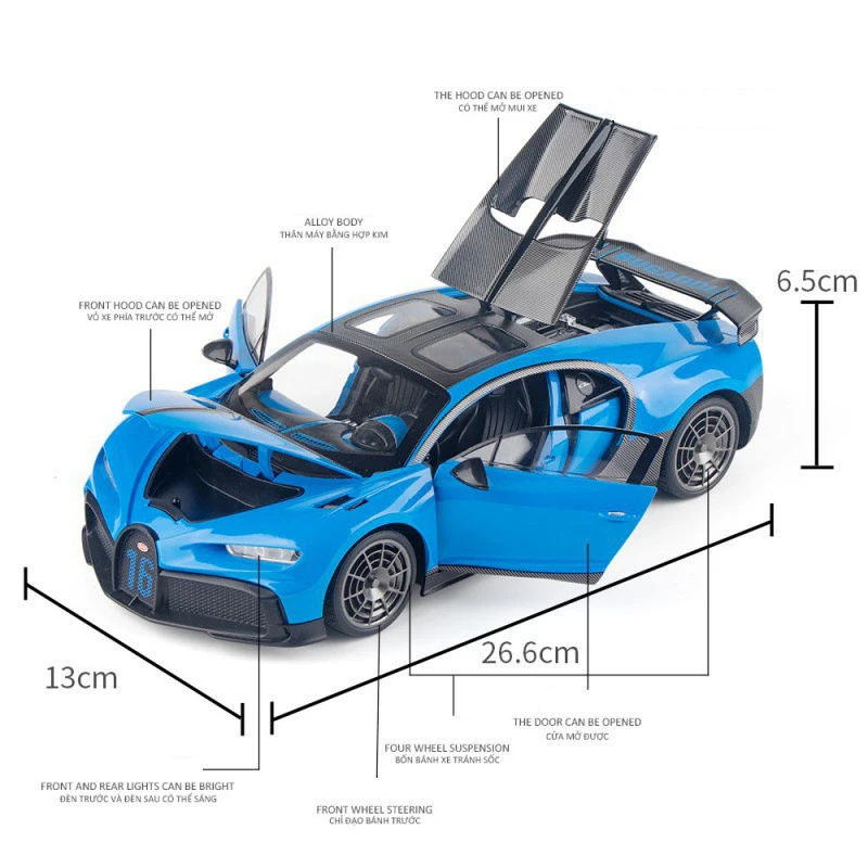 1:18 Bugatti Chiron Supercar Alloy Miniature Car Diecast Metal Scale Car Model Sound＆Light Children Toy Gifts Collection Vehicle