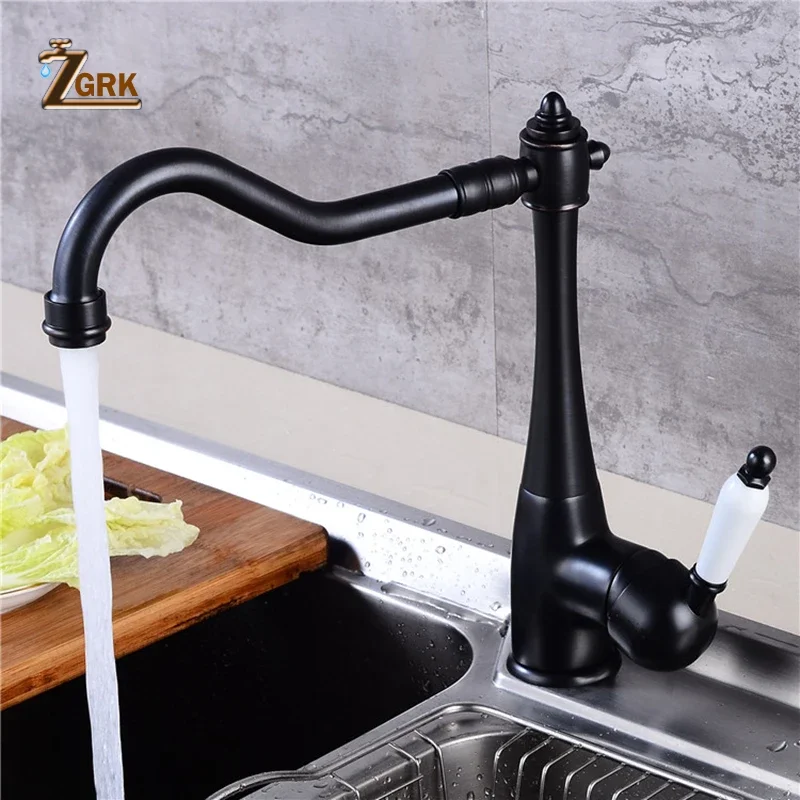 ก๊อกน้ําทองเหลืองห้องครัวติดตั้งก๊อกน้ําสีดําอ่างล้างจาน TAP คลาสสิก Retro KITCHEN Mixer Water TAP เดี่ยว