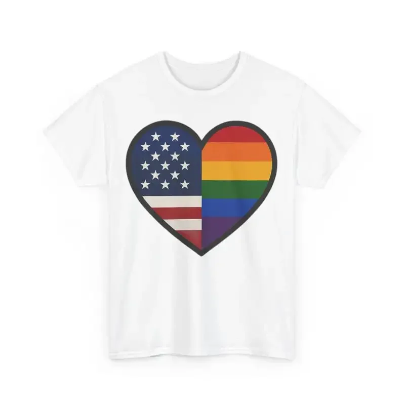 American Unity Rainbow Flag Heart Lgbtq Support T Shirt Summer Fashion