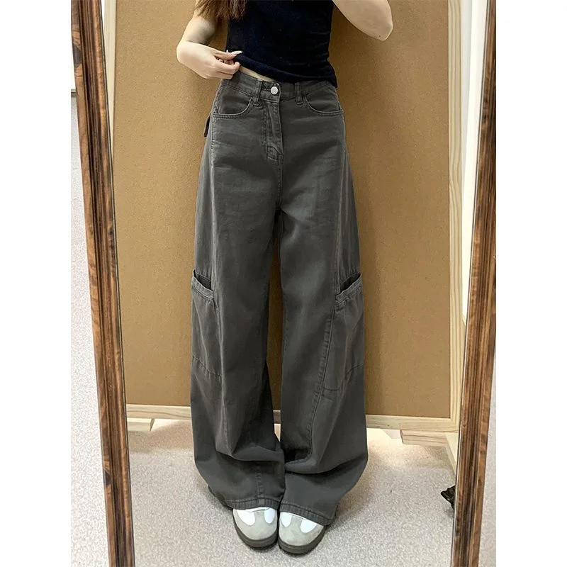 

Новые летние стильные серые повседневные прямые брюки для женщин. Широкие джинсы Scimitar для создания тонких и универсальных выступлений.