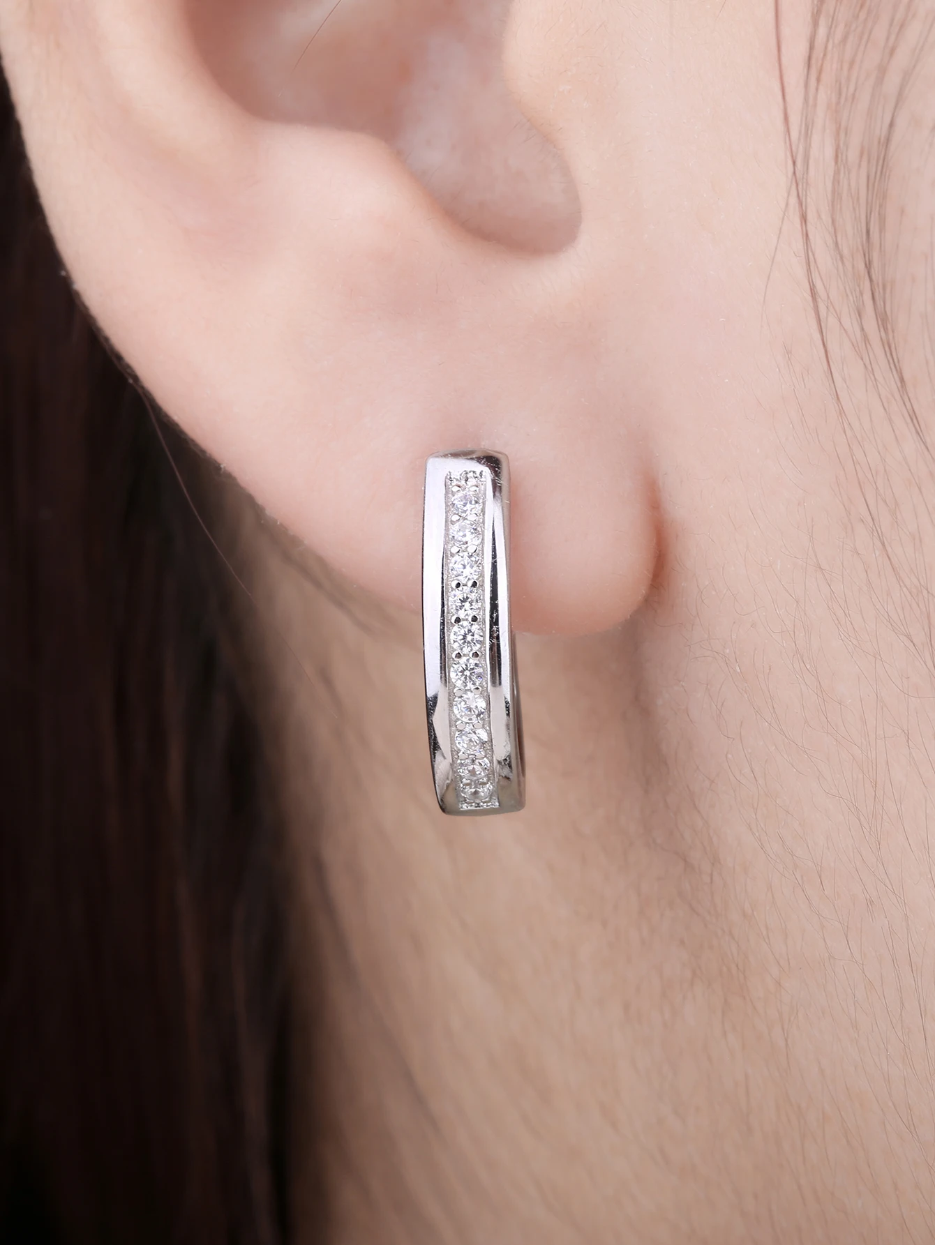 JewelryPalace Channel Eternity 925 Sterling Silver Cubic Zirconia Fashion Clip Earrings for Women