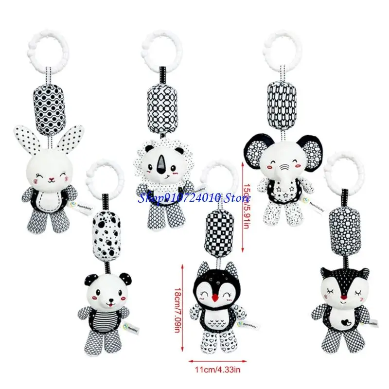 77HD Baby Early Education Toy Zacht Zwart Wit Dierenpluche Hanger Wieg Mobiel