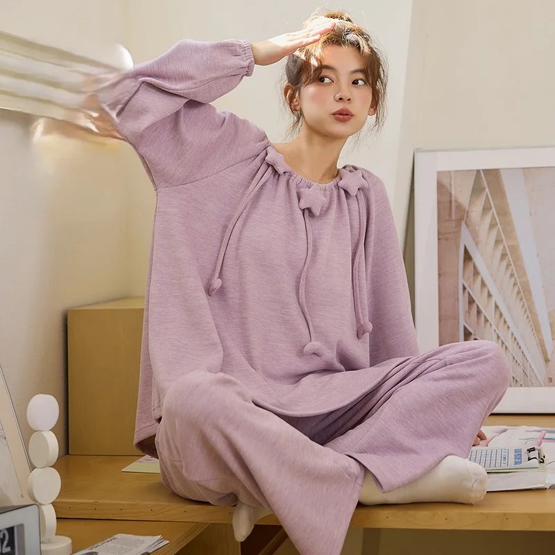 

Pajama Sets Hearts Women Crayon Fitted Lazy Retro Bride Frill Cooling Collared Three Quarter Sleeve Long Pants Winter Coral 2026