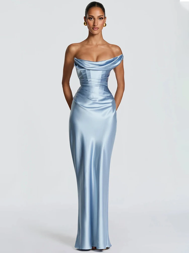 Mozision Elegant Satin One Shoulder Evening Dress Women Cowl Neck Sleeveless Bodycon Maxi Dress 2026 Spring Summer Party Gowns - view 5