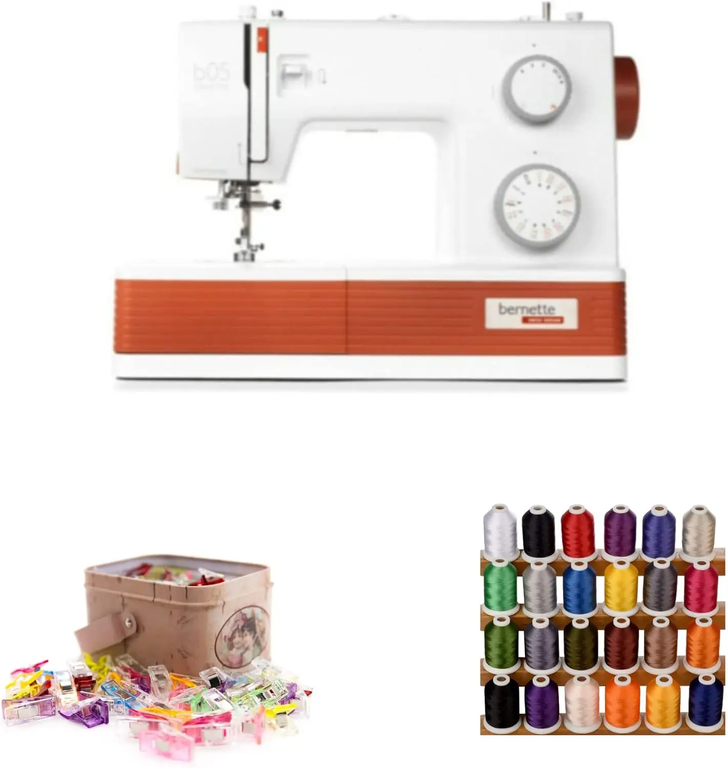 05 Crafter Sewing Machine Bundle With Multipurpose Sewing Clips And Miniking Trilobal Polyester Spool (3 Items)