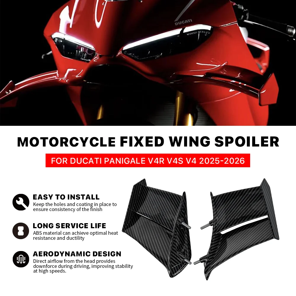 

For Ducati Panigale V4 V4S V4R 2025 2026 ABS Glossy carbon wings, side panels, Winglet Spoiler,fixed wing cover kit