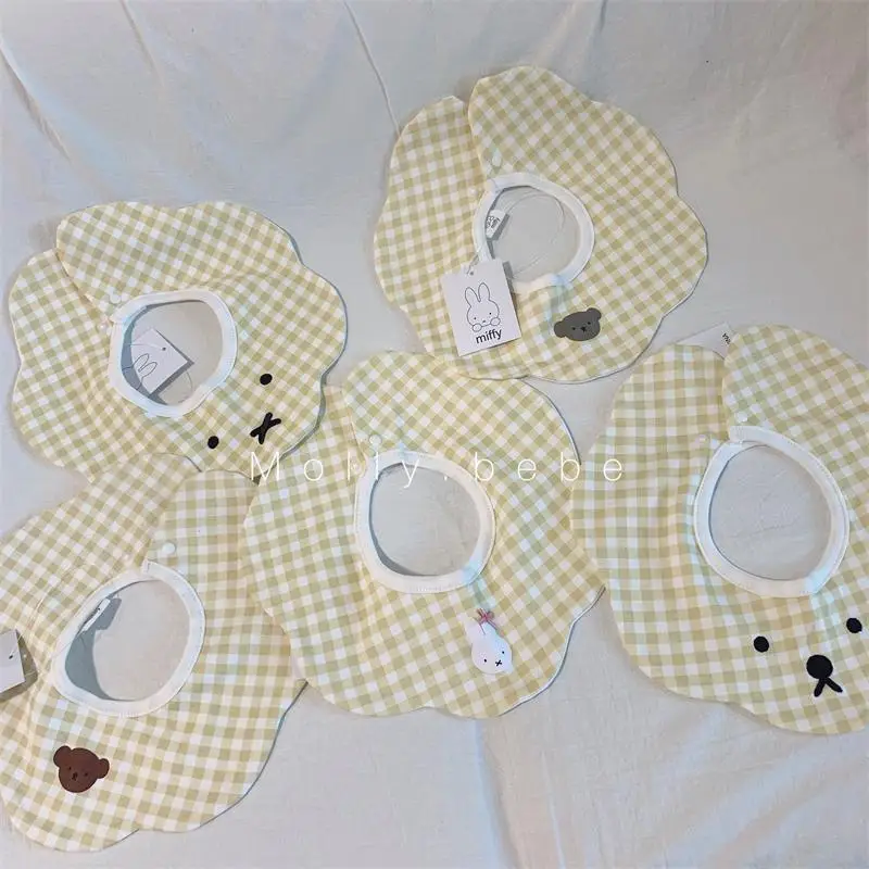 Miffy Rabbit New Bib Kawaii Cartoon Rabbit Multi Style Cotton Petal Grid Small Collar Cute Hidden Button Small Bib Children Gift